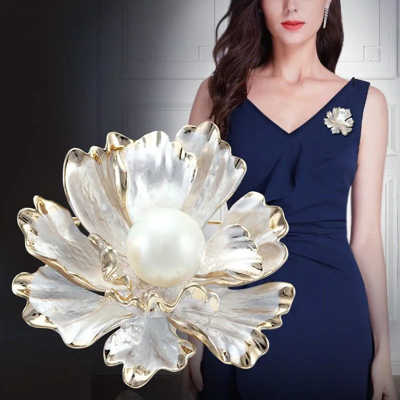 Chinese Style Purple Peony Flower Brooch For Women Dainty Plant Pearl Shiny Pins Party Office Wedding Corsage Jewelry 241031