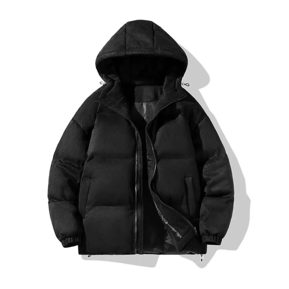 Suede Parka Hoodie Jacket Men Puffer with Cotton Padded Winter Coats Streetwear Thicken Warm Plus Size 5XL 241031