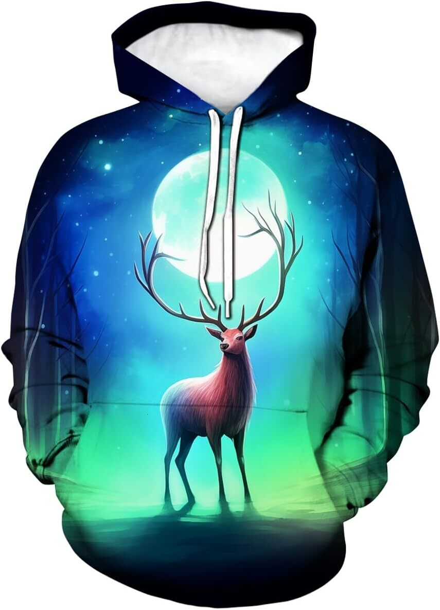 Hoodie for Mens Womens Forest Deer Hoodie Funny Animal Graphic Sweatshirts Creative fashion Graphic Hoodies sweatshirt Pullover Long Sleeve