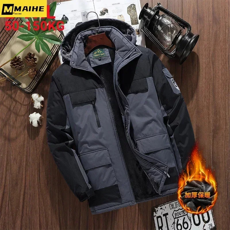 Plus Size 9xl 8xl 7xl Winter Waterproof Parka Men Warm Thicken Fleece Lining Outdoor Windproof Multipocket Hooded Jacket Coats 241029