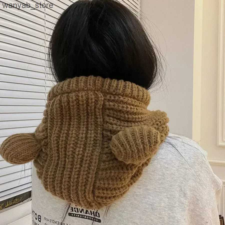 Wide Brim Hats Bucket Hats NEW Lovely Womens Fashion Knitted Hat Caps Cute Bear Ears Adult Soft Plush Thickened Outdoor Ear Protection Warm Hat Female