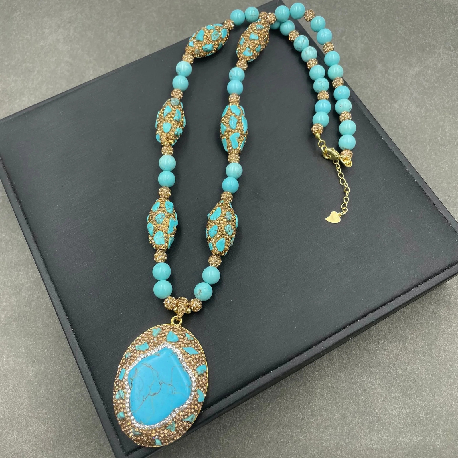 ST009 middle-aged and elderly turquoise accessories natural pearl inlay and color electroplating ethnic style niche handmade jewelry set 241031