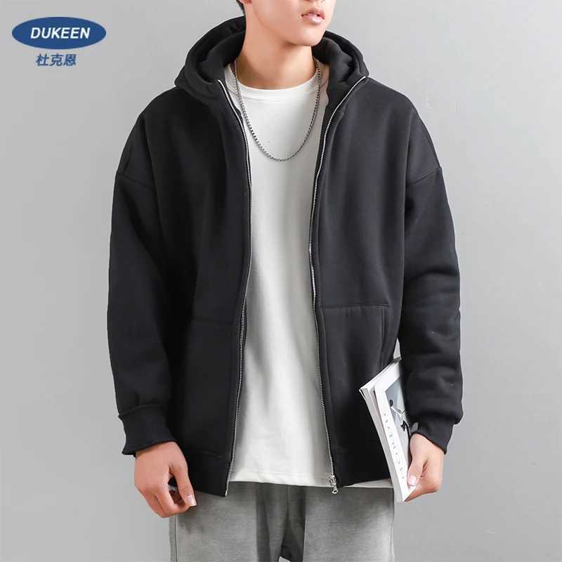 Dukn Mens Winter Hoodie Thick Warm Zipper Hoodie Casual Solid Color Womens Clothing White Jacket X241031
