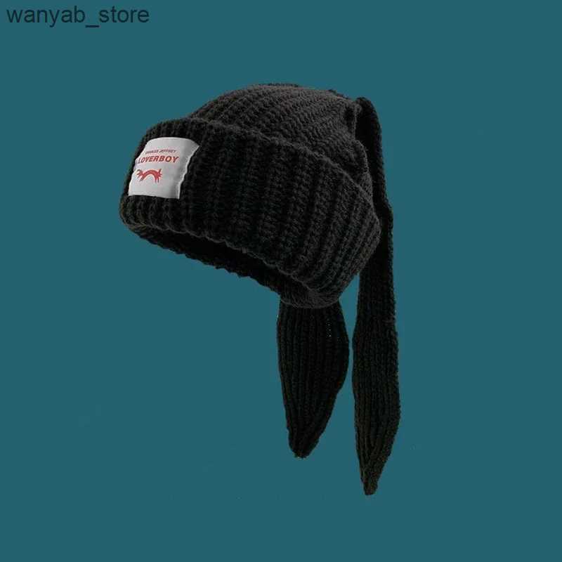 Wide Brim Hats Bucket Hats Rabbit Ears Knitted Wool Hat Love Boy Hat Niche Design Personality Fashion Hat Men Women Cute Warm Autumn and Winter Tide H