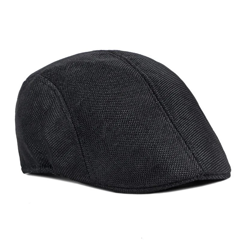 Spring and summer mens solid color hat hemp beret British retro breathable for the elderly 241031