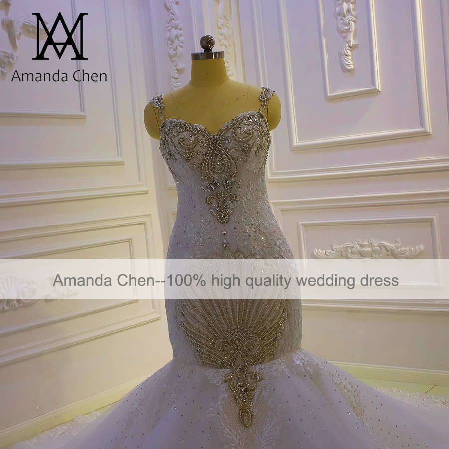 Spaghetti Straps Crystal Mermaid Wedding Dress