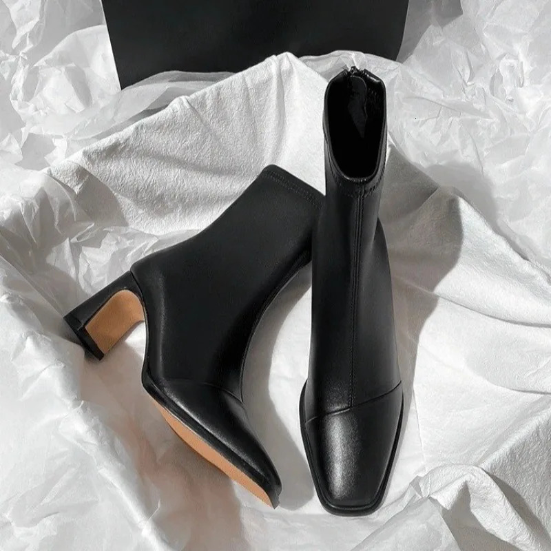 2024 Winter New Fashion Zipper Designer PU Leather Outdoor Casual Dress Womens Party Boots atos 241106