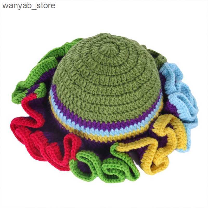 Wide Brim Hats Bucket Hats New Handmade Knit Fisherman Cap Winter Fashion Woman Weaving Floppy Ruffled Brim Bucket Hat Outdoor Warm Windproof Beanie H