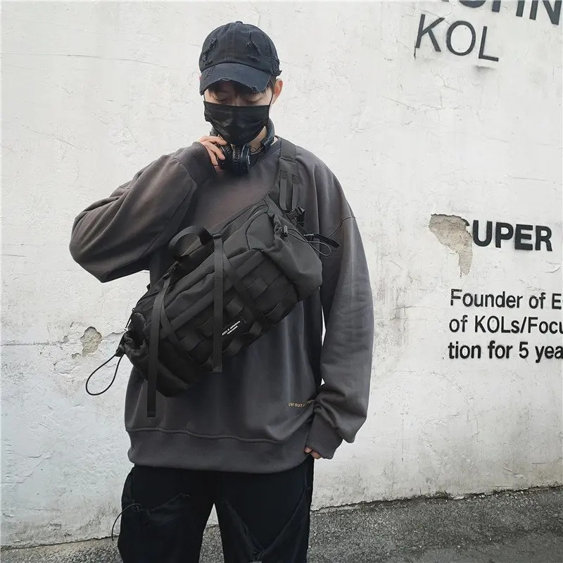 Street trend chest bag shoulder bag functional nylon cross body bag unisex outdoor hip-hop bag fashionable waist bag mobile phone bag 241031