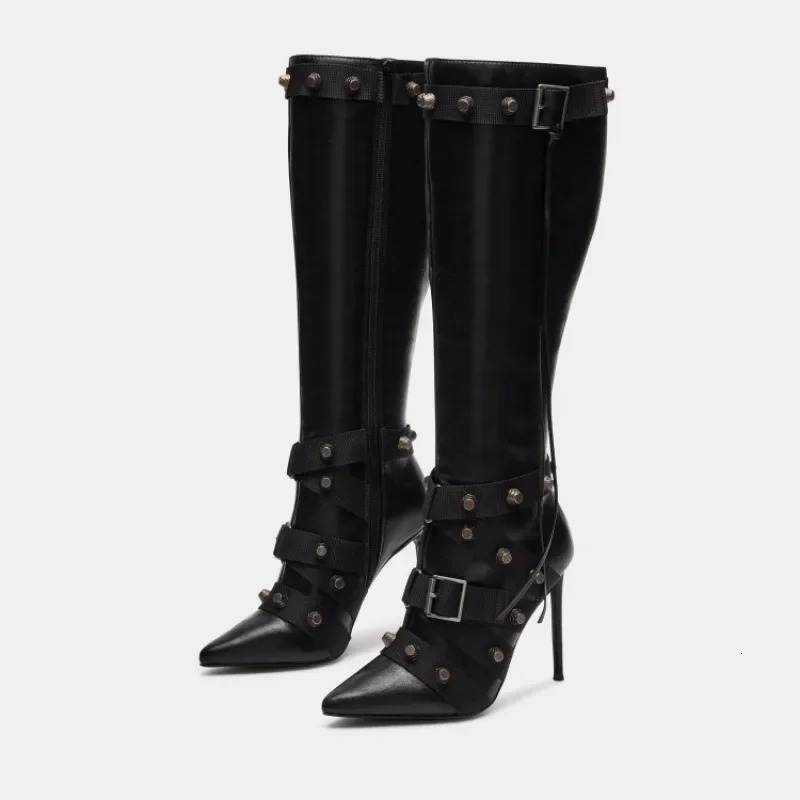 Womens Autumn and Winter European and American Style Rivet Motorcycle Boots Womens Sexy Nightclub Spicy Girl Zipper Boots 241031