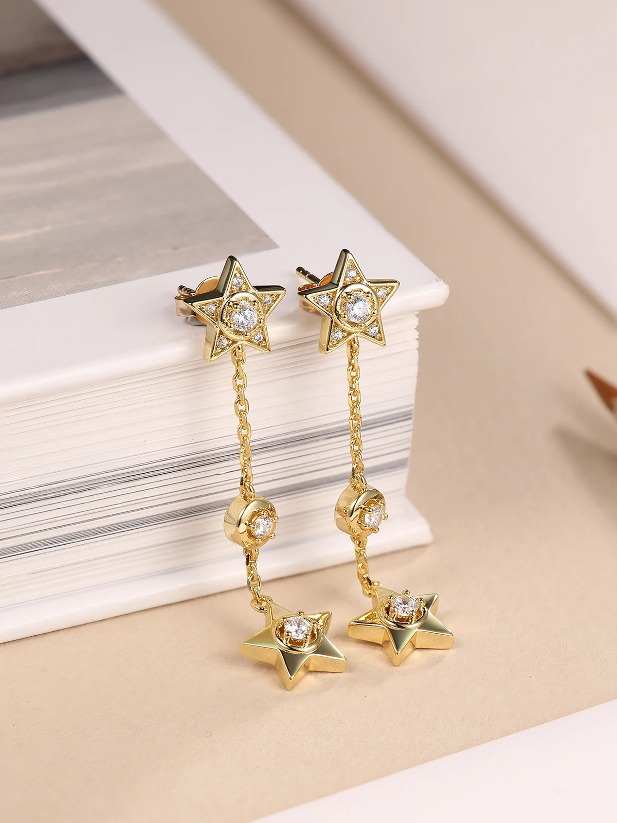TYYL Starry Flow Su Long Pendant Earrings 925 Silver Needle 18k Gold Star Plated Pendant Stud Earrings 241031
