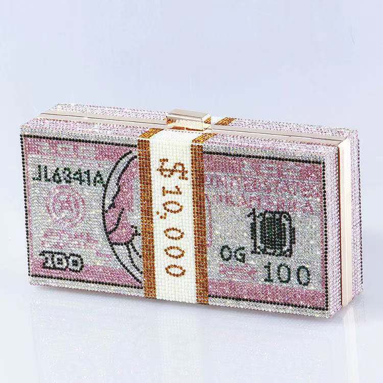 New popular USD high flash slanted hanging square handbag, evening dress, fashionable banquet bag, rhinestone