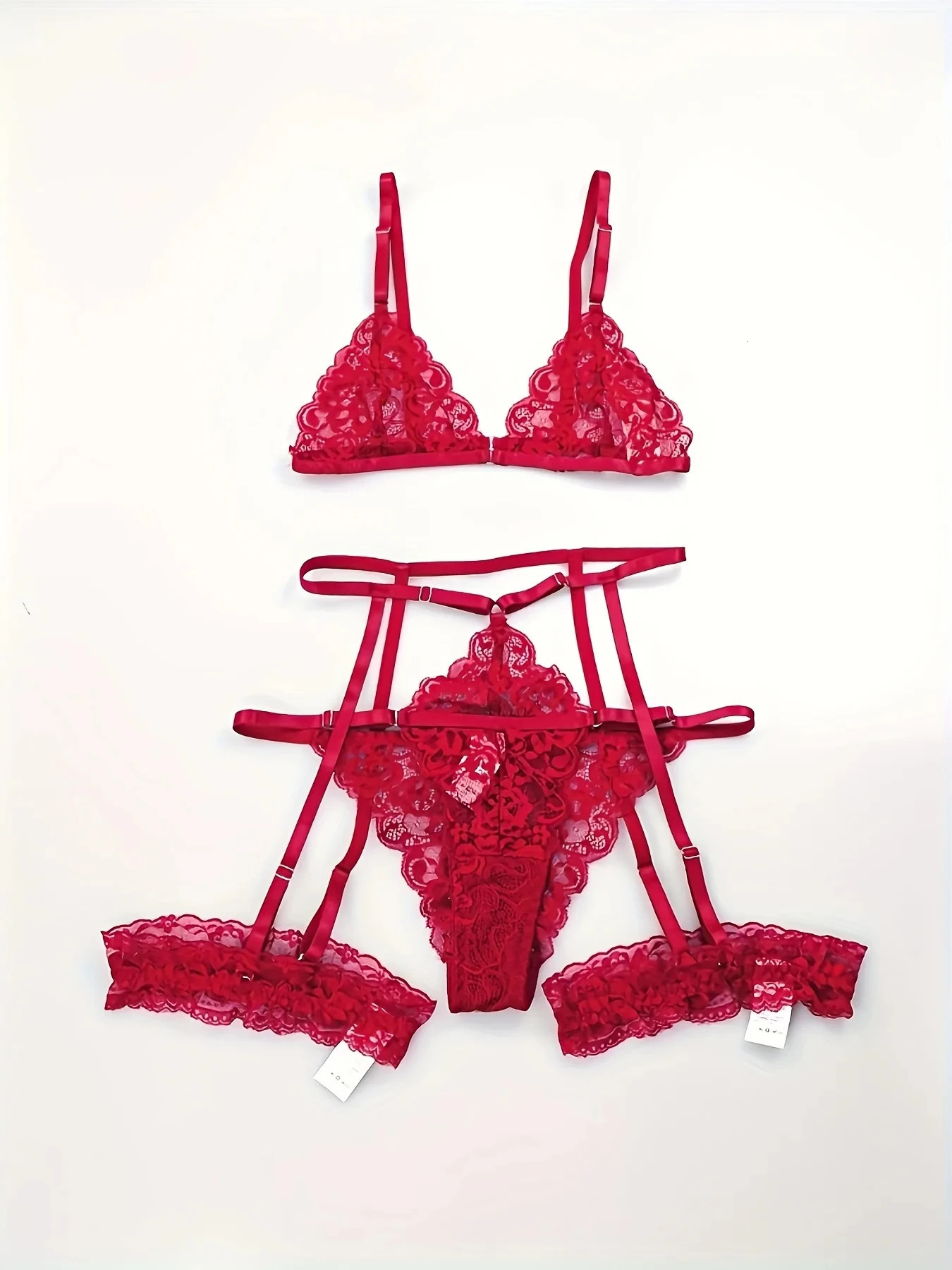 Sexy Lingerie Women Thin Transparent Lace Bra Set See Through Female Erotic Underwear 3 Piece Set Sleepwear Suit Ropa Mujer 241031