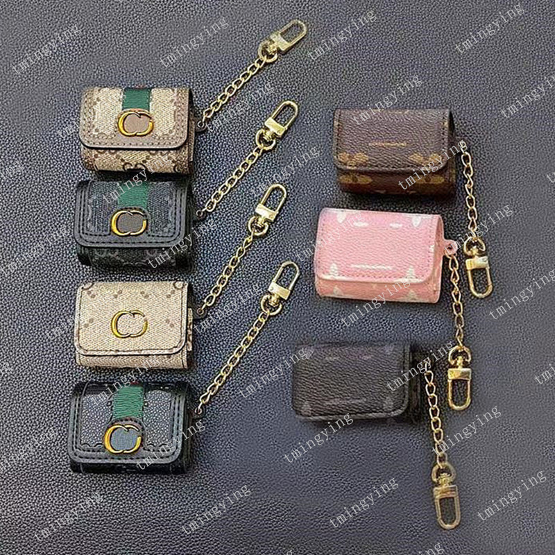 Designer Airpod Cases for Apple Airpods Pro 4 3 1 2nd Generation 3 New 3rd Case Headset Packet Hook Clasp Keychain Leather Earphone Shell Chain Strip Bag Charm