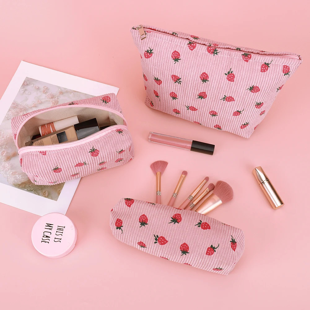 3 womens Corduroy cosmetic bags large capacity travel toilet bags makeup organizer 241031