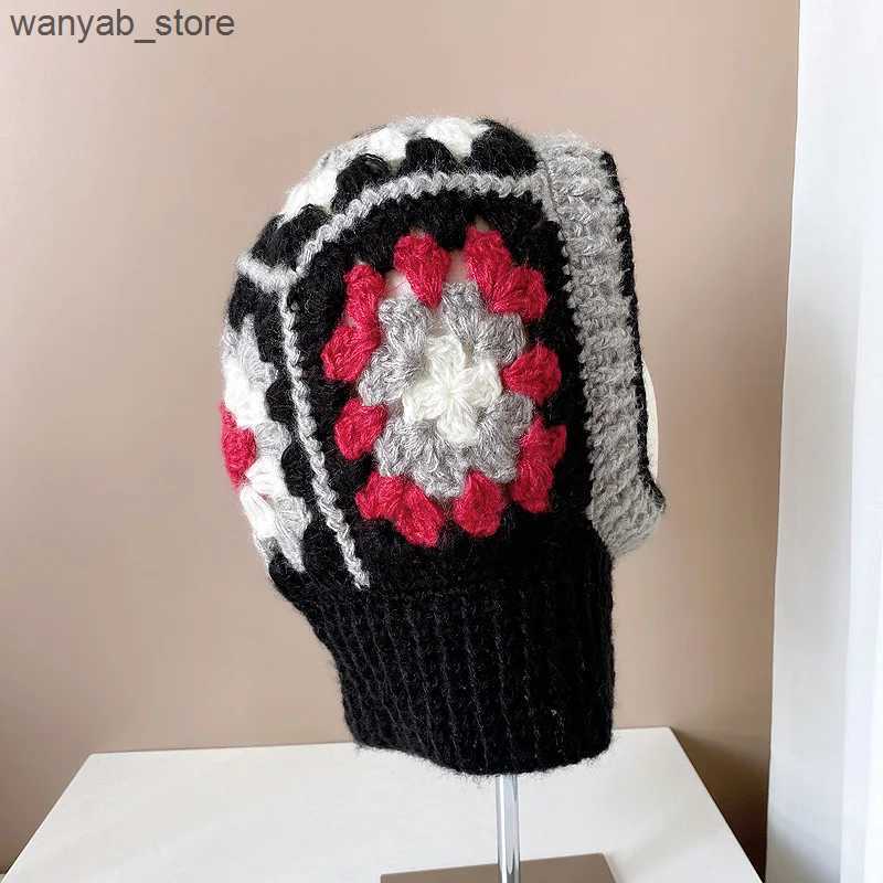 Wide Brim Hats Bucket Hats 2023 Korean Handmade Crochet Balaclava Hats for Women Autumn and Winter Wool Knitted Pullover Beanies Cap Neck Hooded Caps 