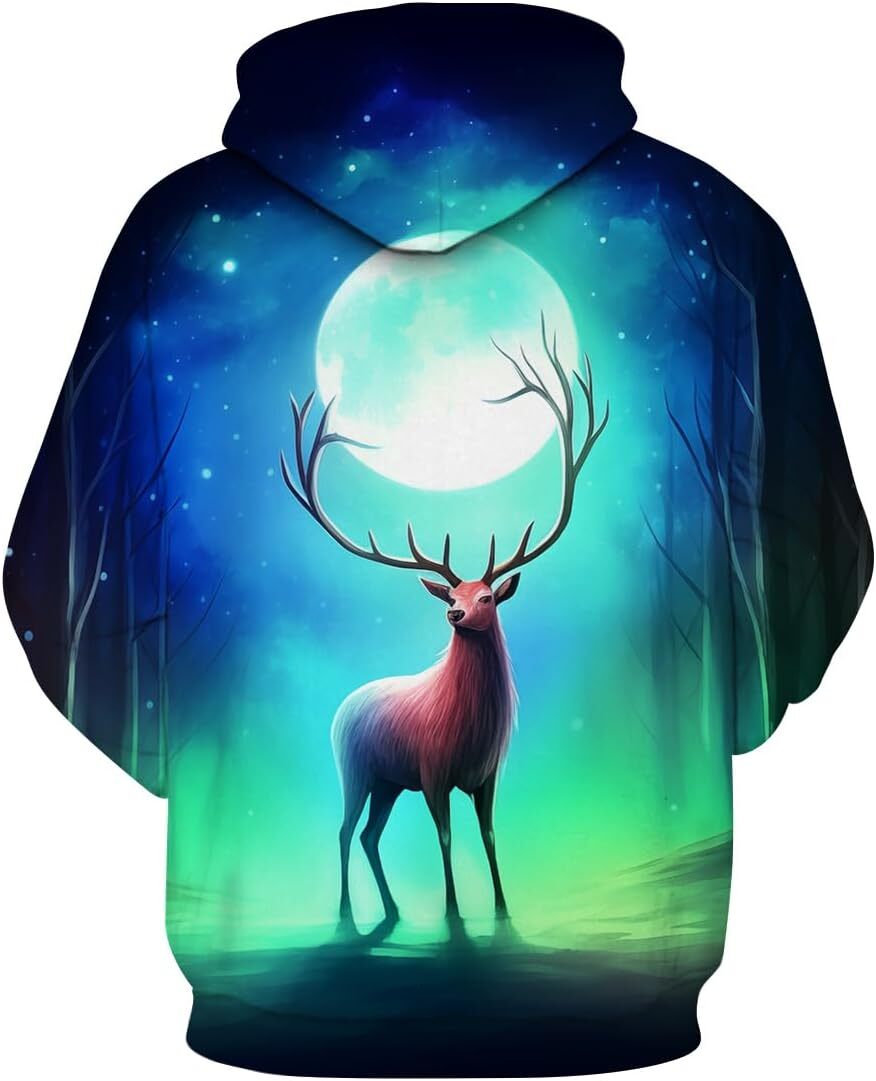 Hoodie for Mens Womens Forest Deer Hoodie Funny Animal Graphic Sweatshirts Creative fashion Graphic Hoodies sweatshirt Pullover Long Sleeve