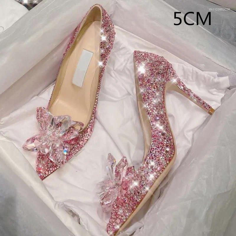 Dress Shoes 2024 Est Rhinestone High Heels Women Pumps Pointed Toe Woman Crystal Party Wedding 5cm/7cm/9cm dh911068014