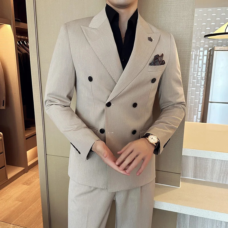 Blazer Trousers Fashion Double Breasted n Slim Mens Suit Italian Style Wedding Social Party Tuxedo 2 Piece Set 241031