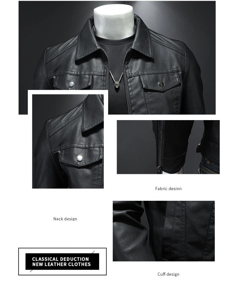 Mens lapel leather jacket autumn oversized slim motorcycle riding suit winter thickened PU waterproof work clothes 241031