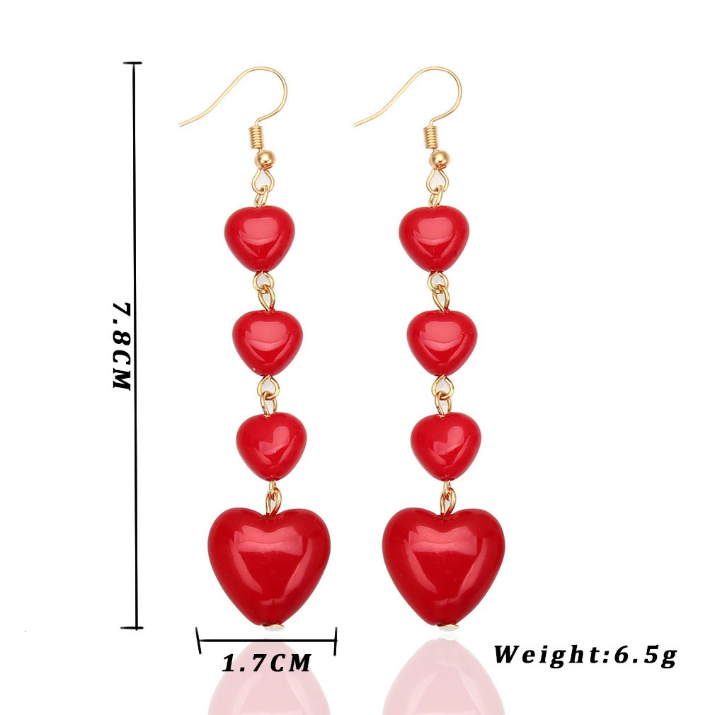 Long Red Love Heart Earrings Sweet Korean Cute Tassel Drop for Women Girls Fashion Party Dangle Jewelry Gifts 241031