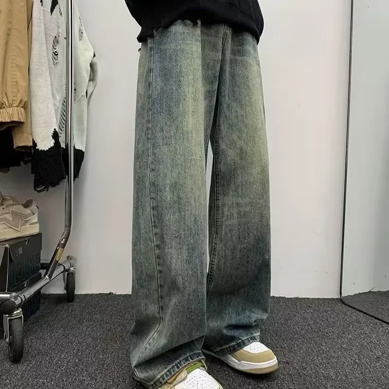 American Style Gradient Jeans For Men Loose Fit Straight Leg High Street Trendy Autumn Ins Fashion Long Pants Wide 241024