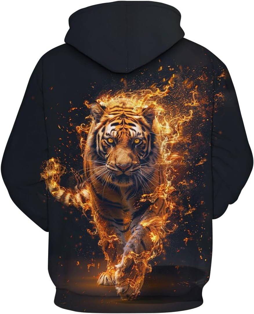 Hoodie for Mens Womens Novelty Tiger Hoodie Funny Animal Graphic Sweatshirts Graphic Hoodies sweatshirt Pullover Long Sleeve Fashionable and Warm