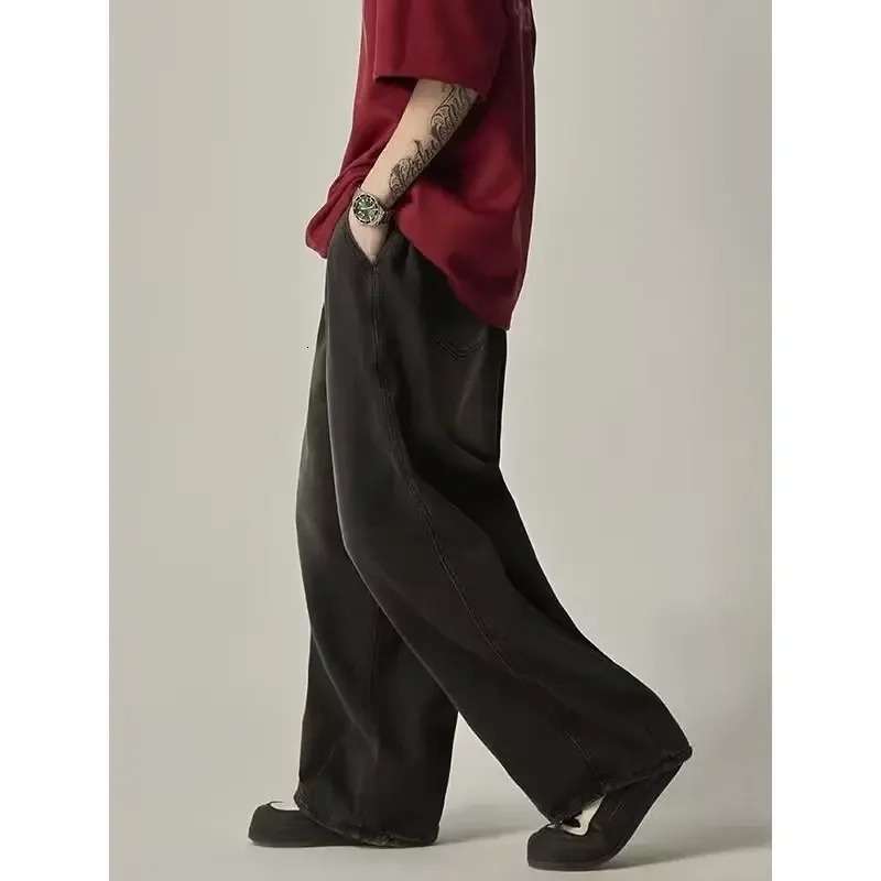 Elastic Waist Oversize Jeans Mens Womens Loose Fit Streetwear Draped Wide Leg Trousers Japanese Style 241031