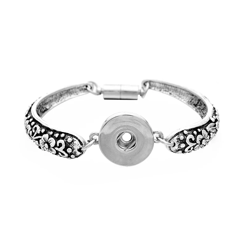 Vintage 6Styles Metal 18MM Snaps Buttons Jewelry Magnetic Metal Snap Button Bracelet For Women Men