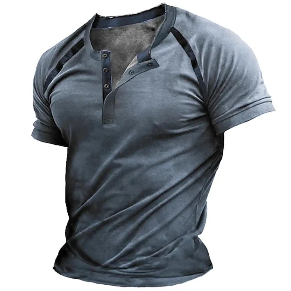Summer mens short sleeved T-shirt mens casual clothing top with buttons S-5XL 241031
