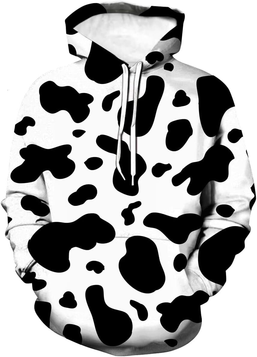 Hoodie for Mens Womens Unisex Novelty Hooded Sweatshirt 3D Cow Print Funny Hoodie Pullover Graphic Hoodies Creative fashion sweatshirt Pullover Long S