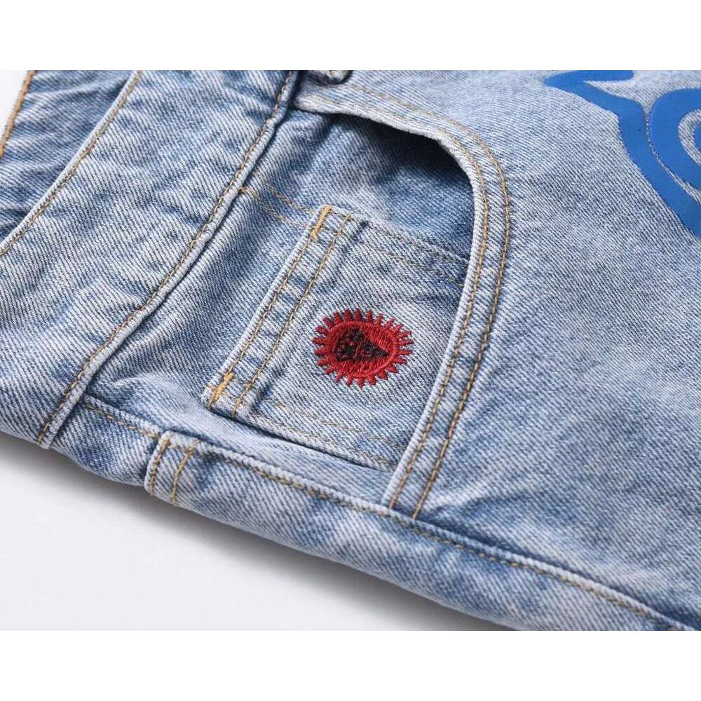 2024 Summer American Denim Personalized Printed Dog Three-Quarter Pants Sports Trendy Streetwear Shorts