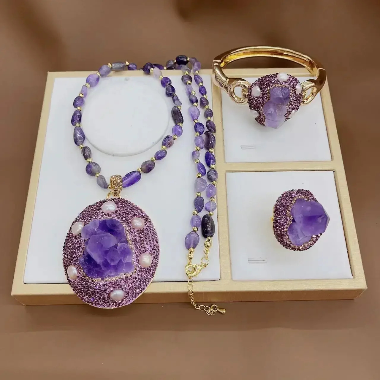Natural amethyst gemstone jewelry set European and American style lightweight natural stone original 241031