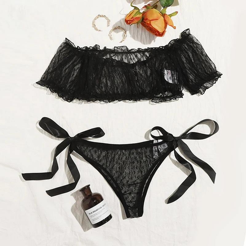 Sensual Lingerie Woman Sexy Bra Set See Through Exotic Sets Babydoll Lingerie Floral Off Shoulder Bralette Ruffle Sexy Underwear 241031