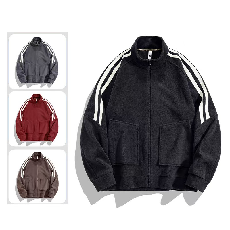 Designer jacket sweater men's autumn and winter new striped trend loose thickened collar coat.