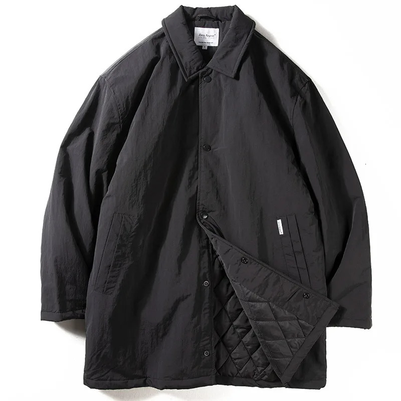 Japanese Vintage Lapel Cotton Jacket For Men Winter Mid-Length Cotton Coat Mens Warm Quilted Windbreaker Cityboy Jacket Men 241031