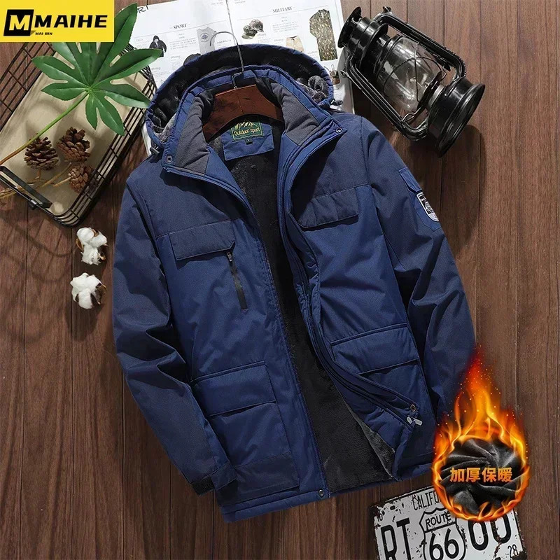 Plus Size 9xl 8xl 7xl Winter Waterproof Parka Men Warm Thicken Fleece Lining Outdoor Windproof Multipocket Hooded Jacket Coats 241029