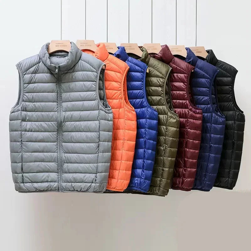 Autumn Winter Light Down Jacket Mens Fashion Short Ultrathin Lightweight Youth Slim Coat Vest Plus size 2024 241024