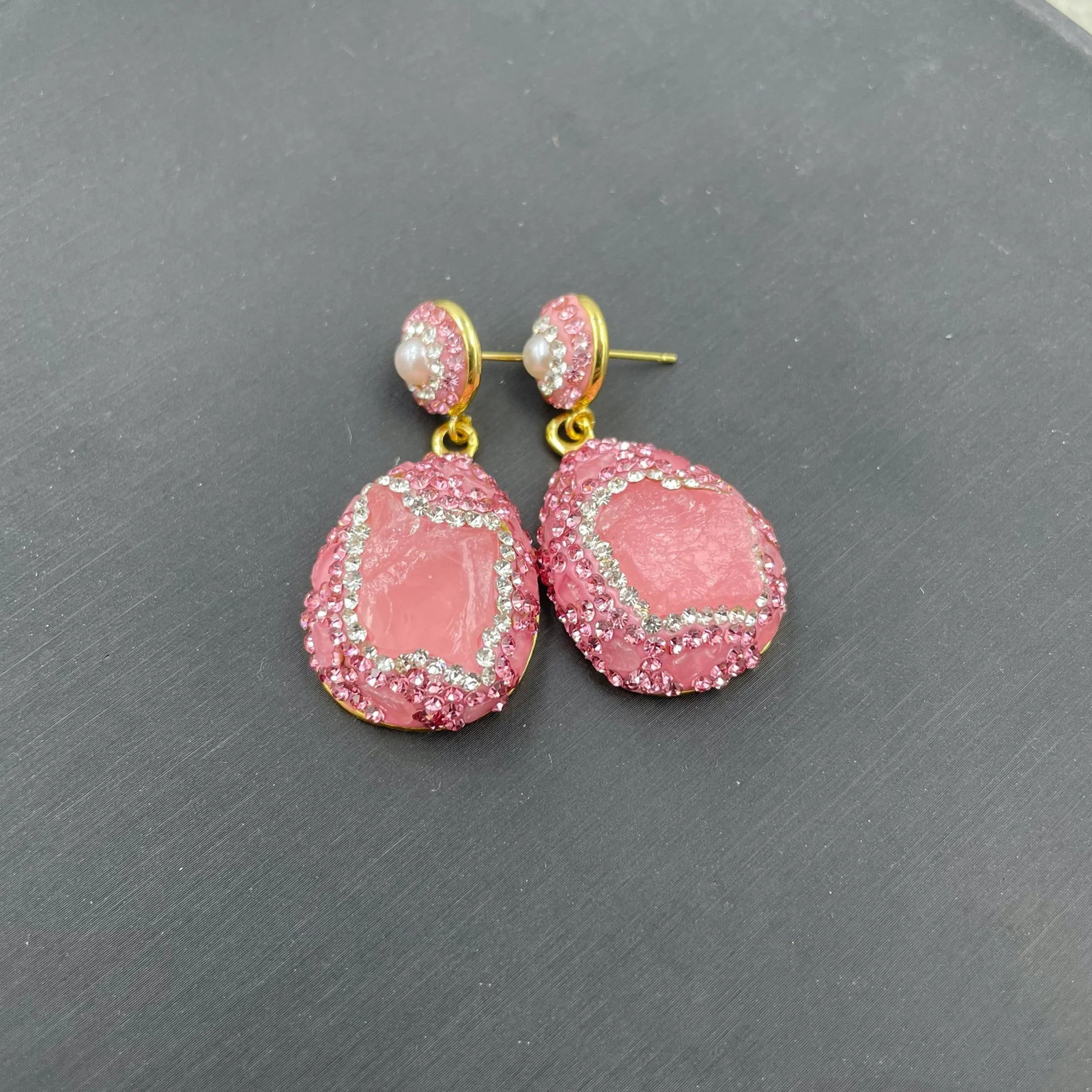 ST030 Natural Rose Quartz Freshwater Pearl Niche Personalized Primitive Stone Inlaid Bead Chain Gold Plated Four Piece Set 241031