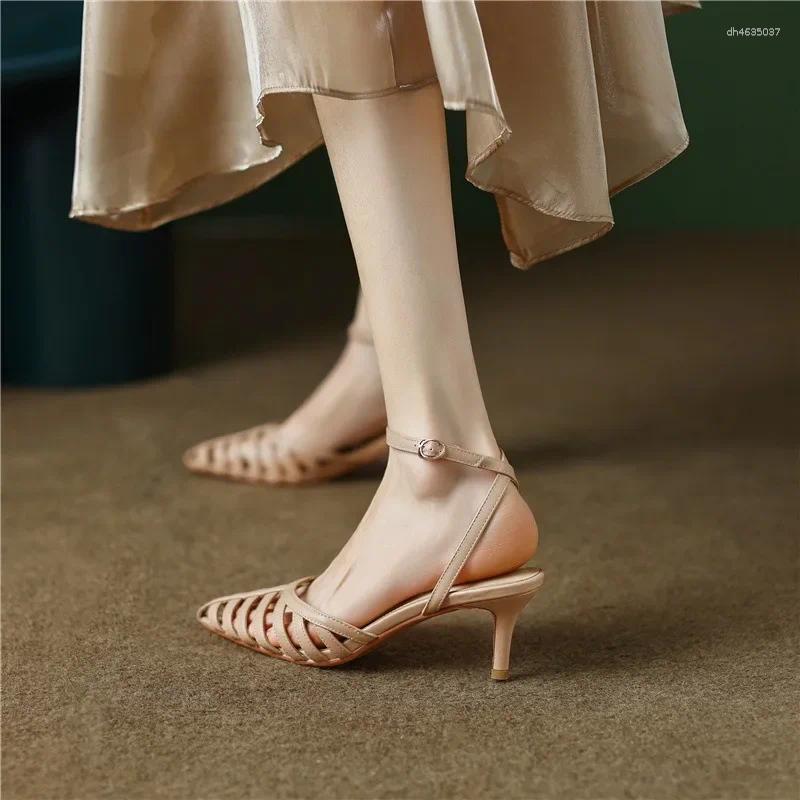 Sandals Nude Pointed For Women Summer Niche Design Women's One-e Button Hollow-out Roman High-heeled Shoes zhanyishengli