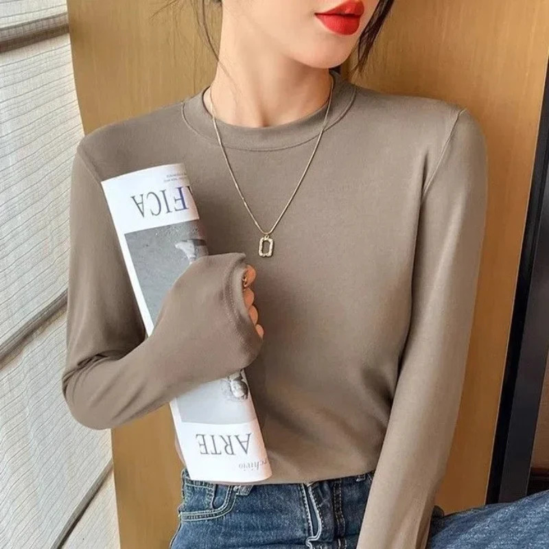 Spring/Summer Womens Splicing Pulling O-neck Fashion Solid Color Weight Loss Minimalist Casual Long Sleeve Top 241031