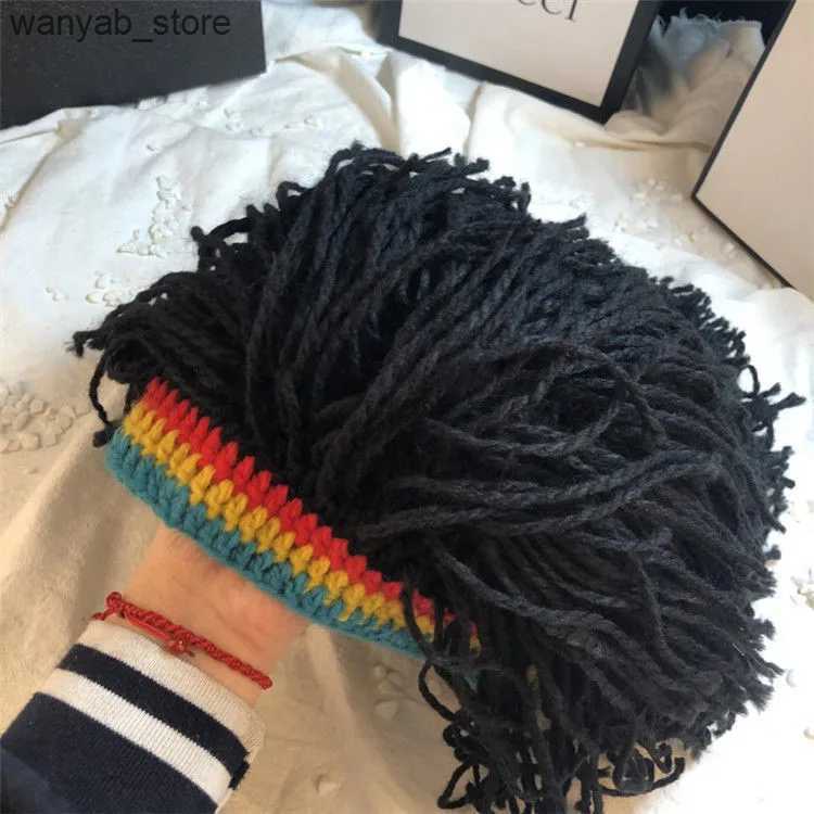 Wide Brim Hats Bucket Hats Rasta Wig Beanie Men Hip Hop Caps Woolen Handmade Crochet Hat Gorro Halloween Xmas Birthday Gifts Funny Party braid Wig L24