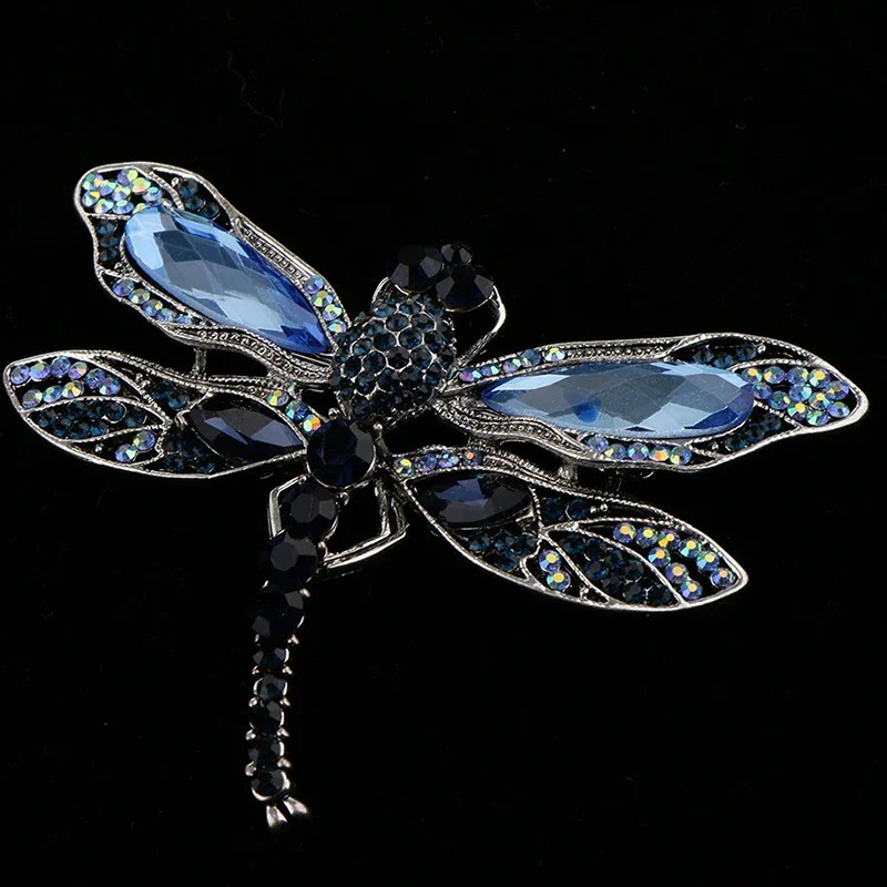 Blue Crystal Vintage Dragonfly Brooches for Women High Grade Fashion Insect Brooch Pins Coat Accessories Animal Jewelry Gifts 241031