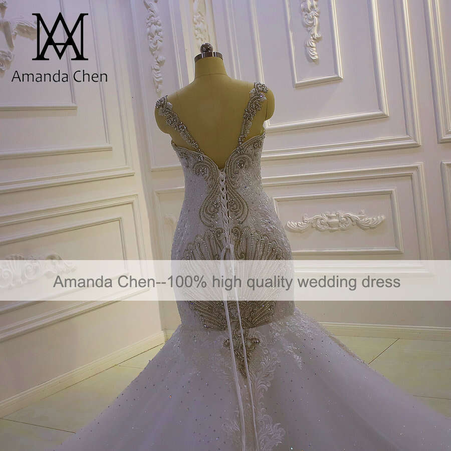 Spaghetti Straps Crystal Mermaid Wedding Dress