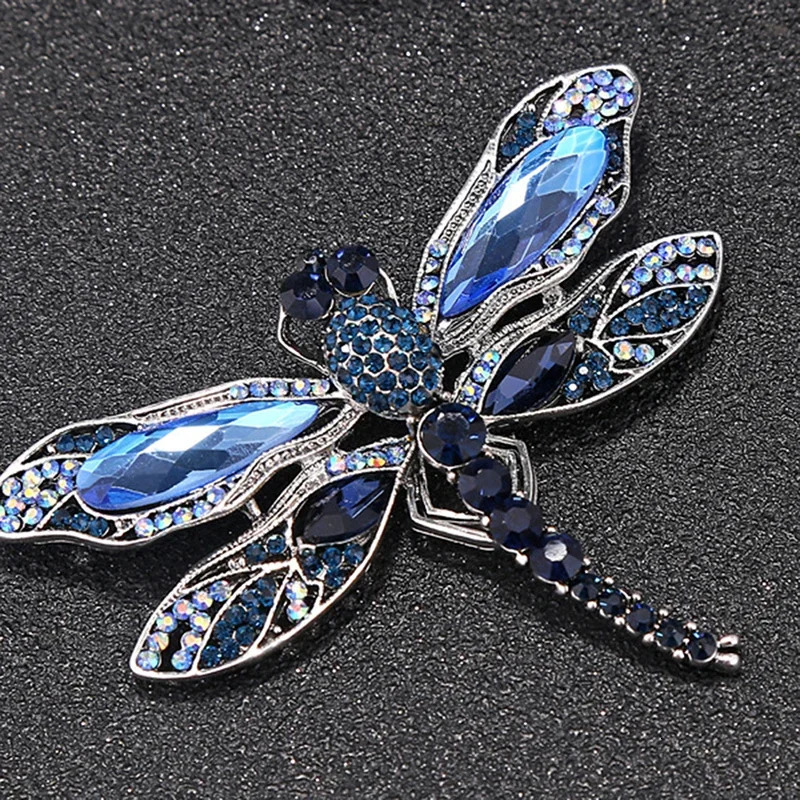 Blue Crystal Vintage Dragonfly Brooches for Women High Grade Fashion Insect Brooch Pins Coat Accessories Animal Jewelry Gifts 241031