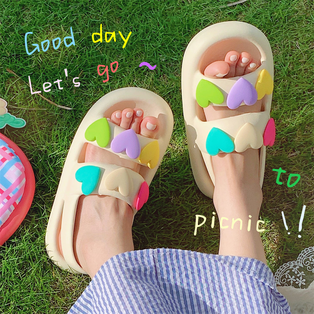 2024 New Slipper Ladies Summer Shoes Color Love Double slippers Indoor Street Sandals Girls Beach shower slide