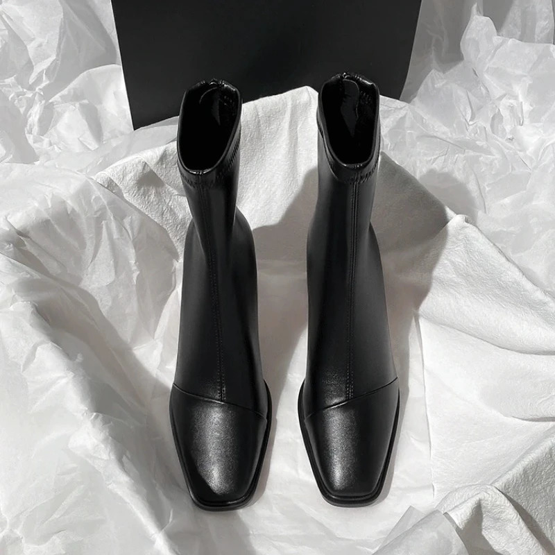 2024 Winter New Fashion Zipper Designer PU Leather Outdoor Casual Dress Womens Party Boots atos 241106