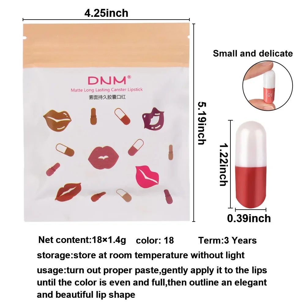 18 colors/bag capsule pill lipstick bag non stick cup durable waterproof no easy to carry 241031