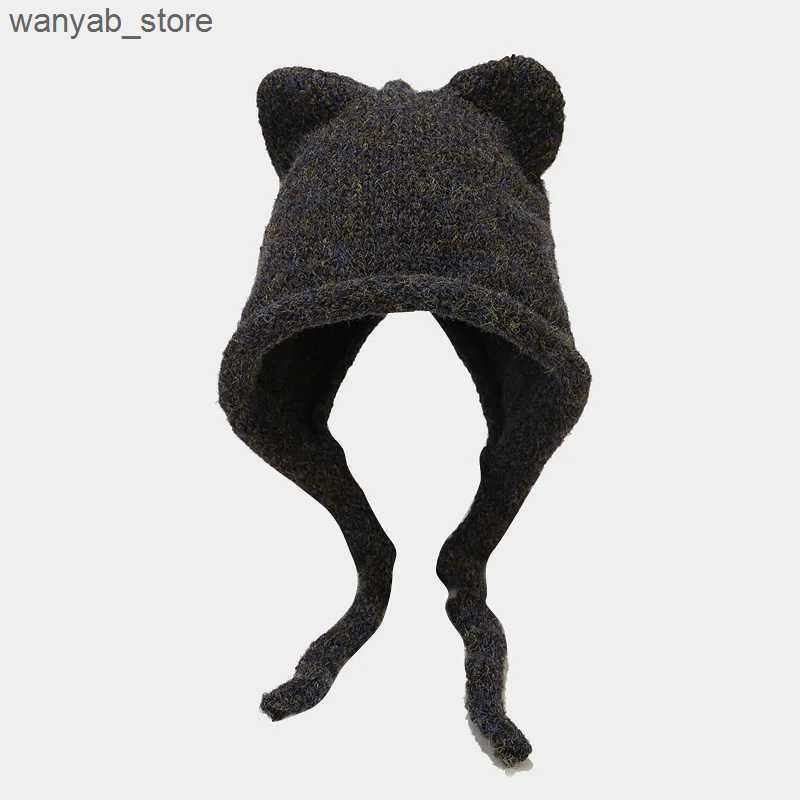 Wide Brim Hats Bucket Hats New Fashion Cute Knitting Beanie Hat 2022 Autumn Winter Knitted Wool Caps Girl Cat Ear Pointed Pullover Women Bonnet Hats L