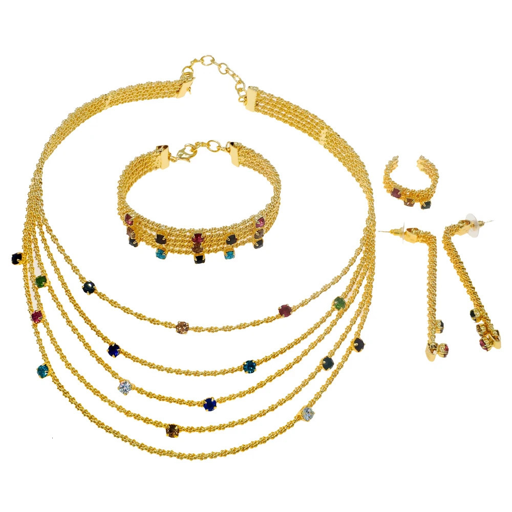 Womens jewelry set Brazilian gold necklace colorful artificial stone bracelet hollow n gift banquet jewelry 241031